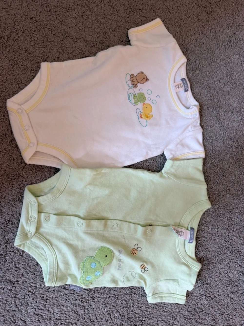 Carter's White & Light Green Baby Bodysuit Duo with Animal Appliqués